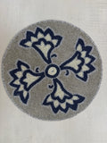 Navy Fleur Beaded Round Mat Silver & Blue