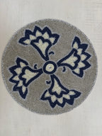 Navy Fleur Beaded Round Mat Silver & Blue