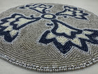 Navy Fleur Beaded Round Mat Silver & Blue