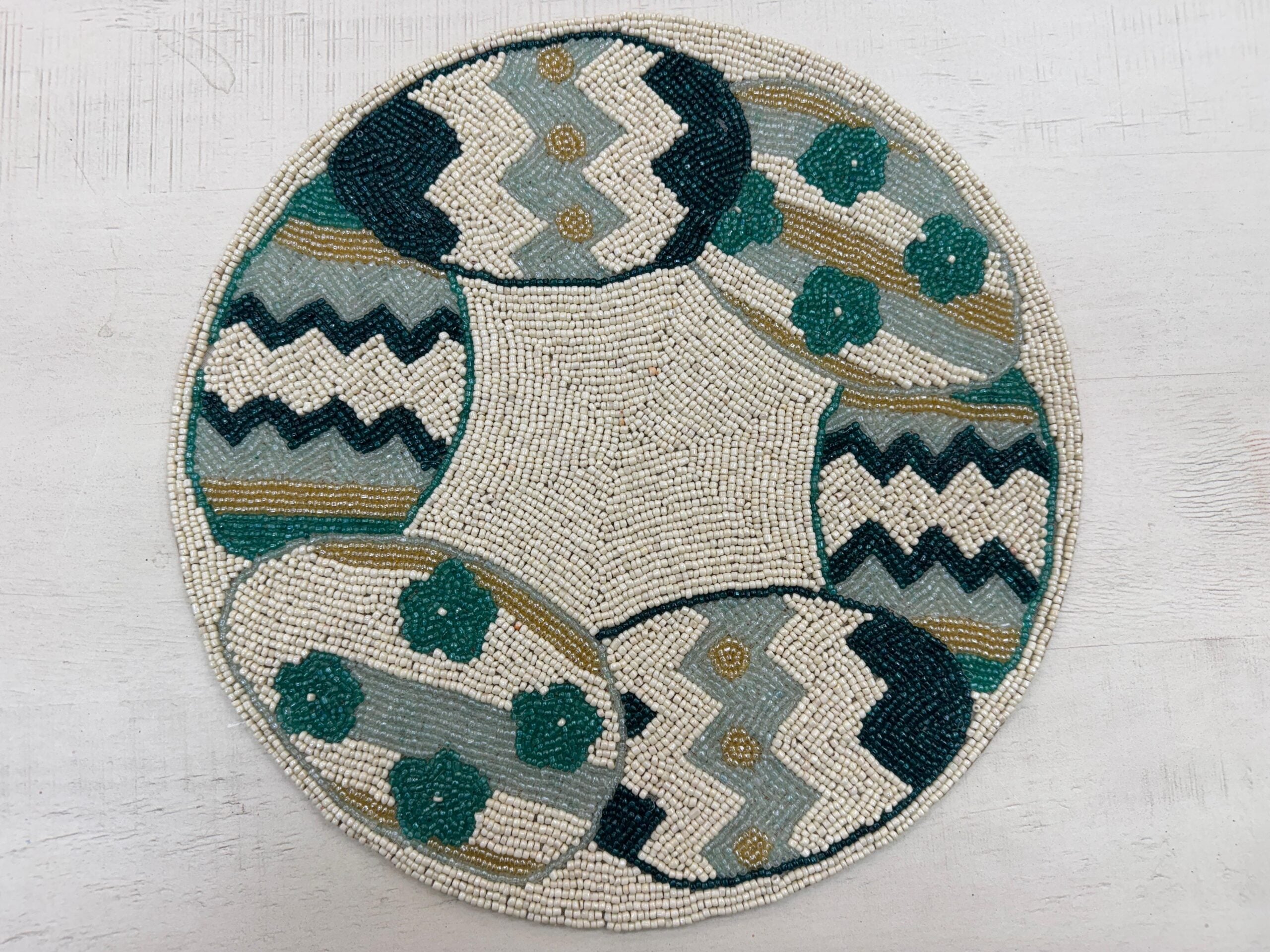 Sage Mosaic Beaded Round Mat