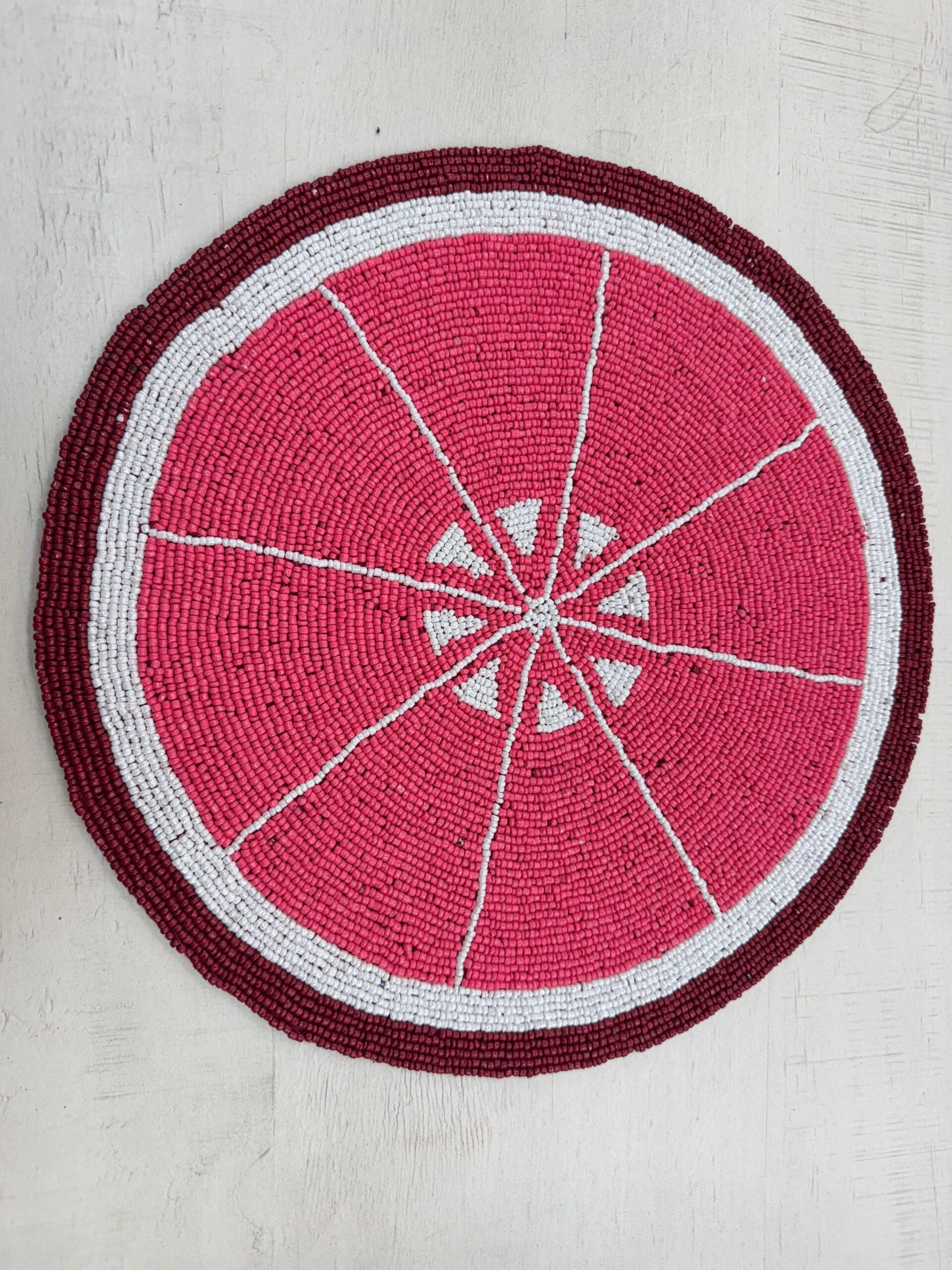 Crimson Citrus Beaded Round Mat