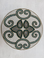 Opal Swirl Beaded Round Mat Teal & Gold