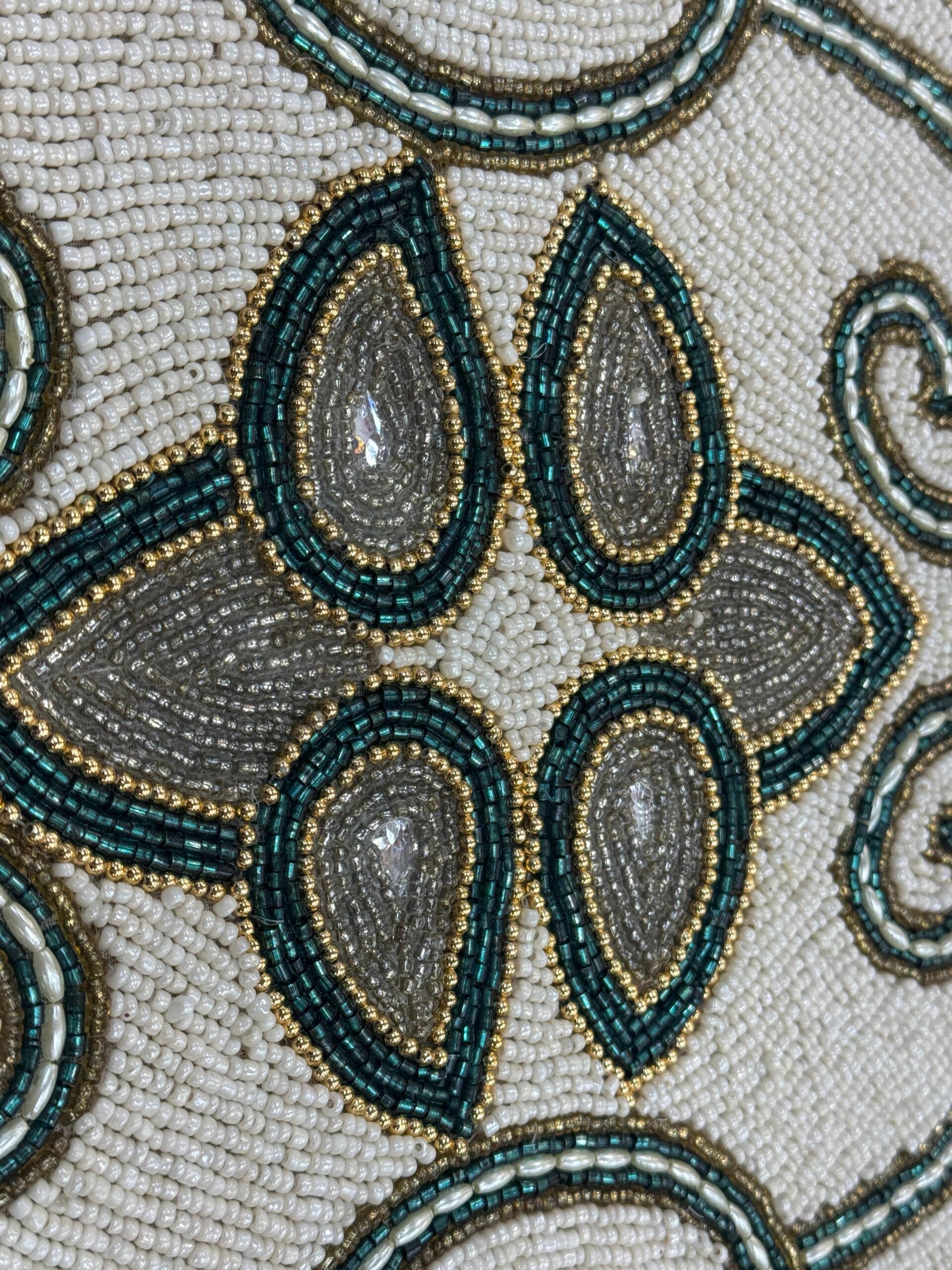 Opal Swirl Beaded Round Mat Teal & Gold