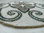 Opal Swirl Beaded Round Mat Teal & Gold