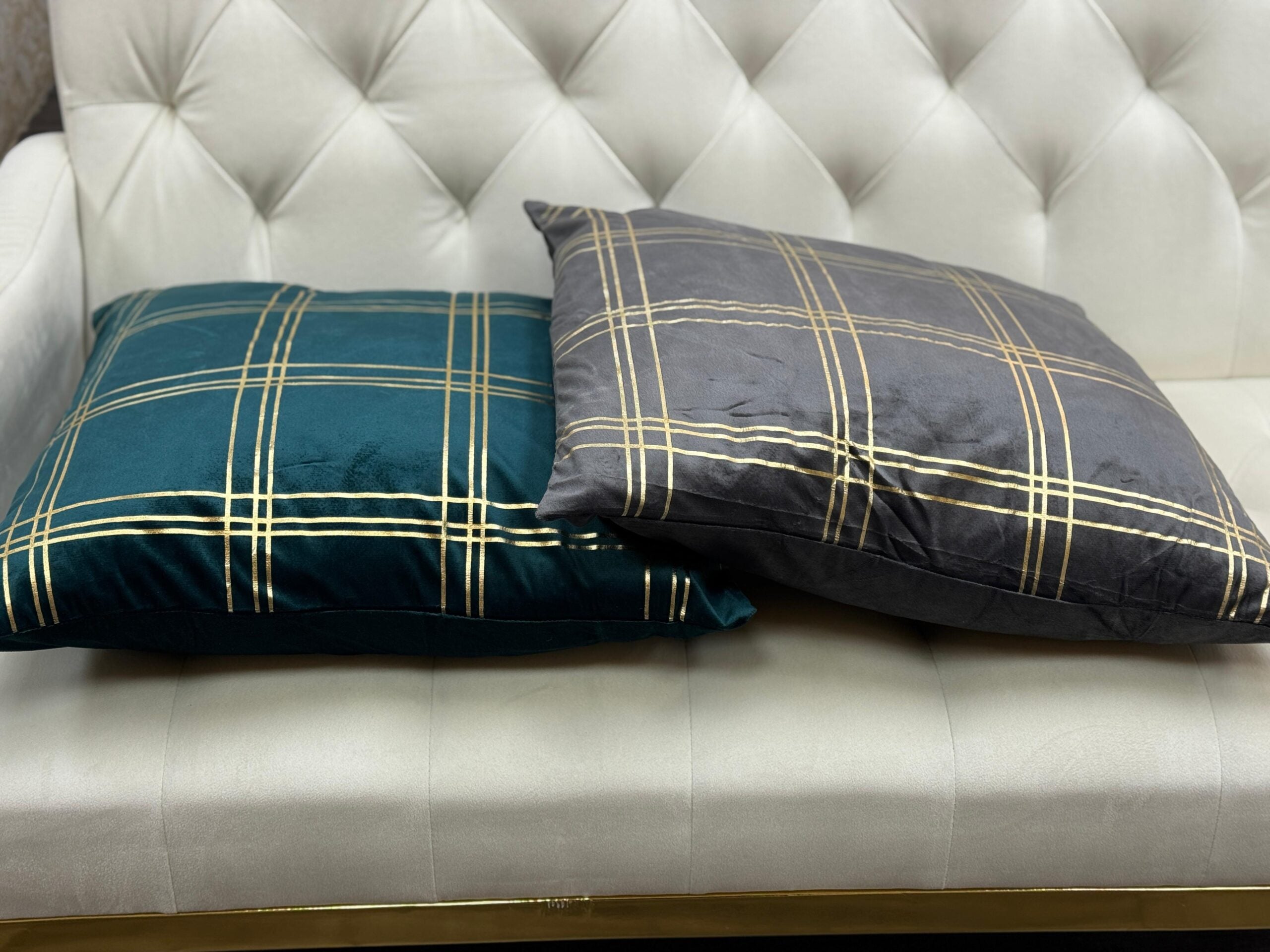 Luxury Gold Grid Velvet Cushion Cover (Pair)