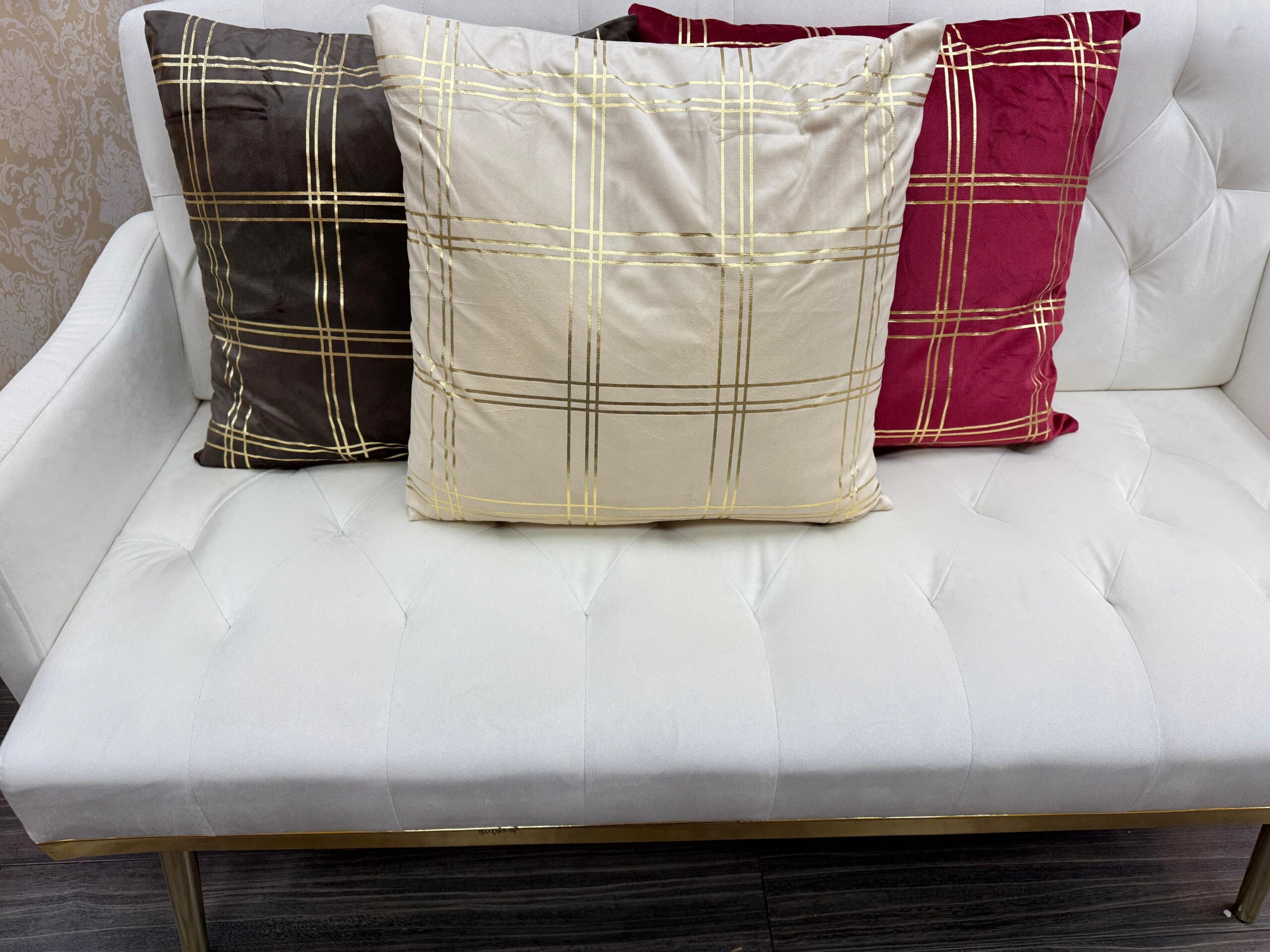 Luxury Gold Grid Velvet Cushion Cover (Pair)