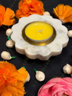 White Marble Flower Shape Diya- Design 2