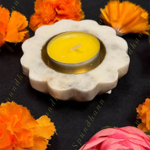 White Marble Flower Shape Diya- Design 2