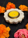 White Marble Flower Shape Diya- Design 2
