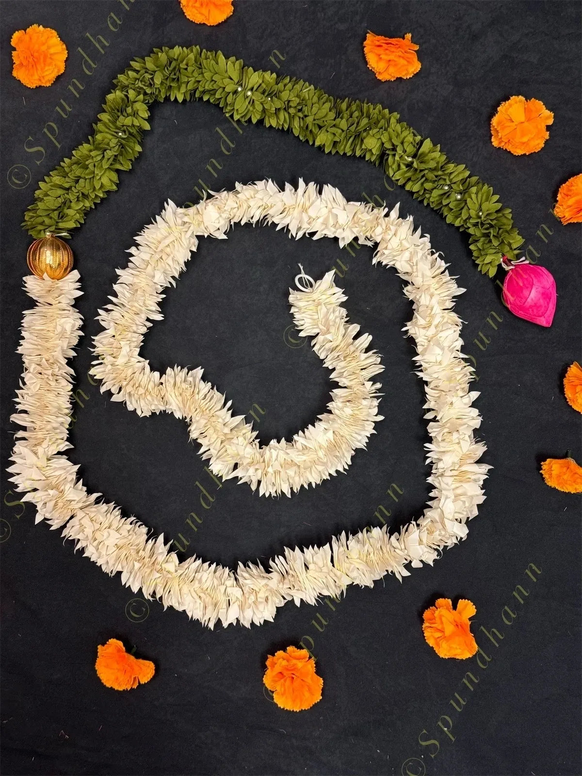 White and Green Chameli String With Lotus Bud