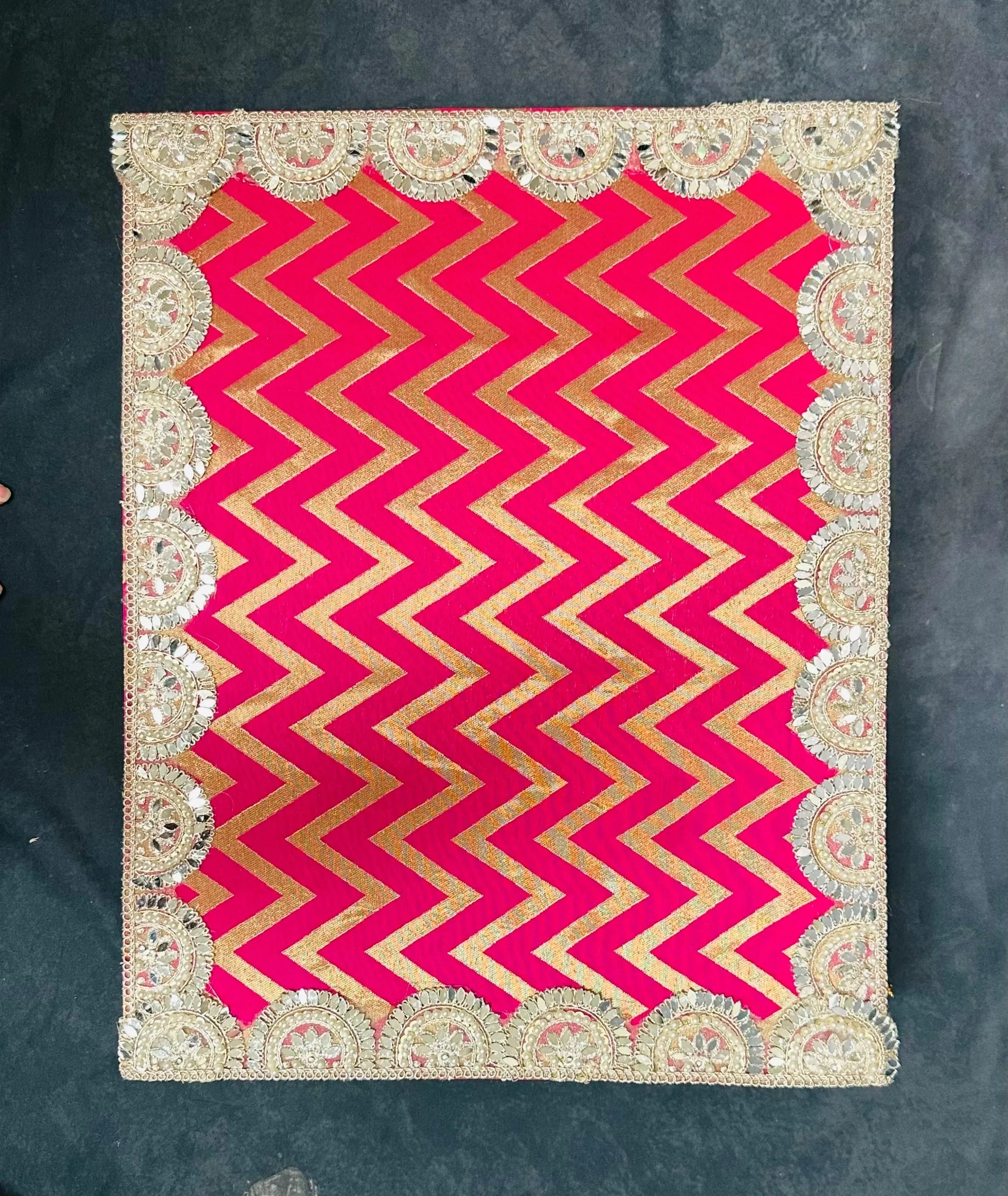 Wood Chowki With Mirror and Pearl Work