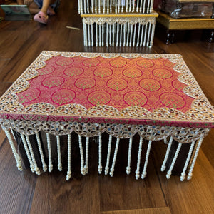 Wooden Chowki Stool With Pearl Hanging and Mirror