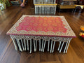 Wooden Chowki Stool With Pearl Hanging and Mirror