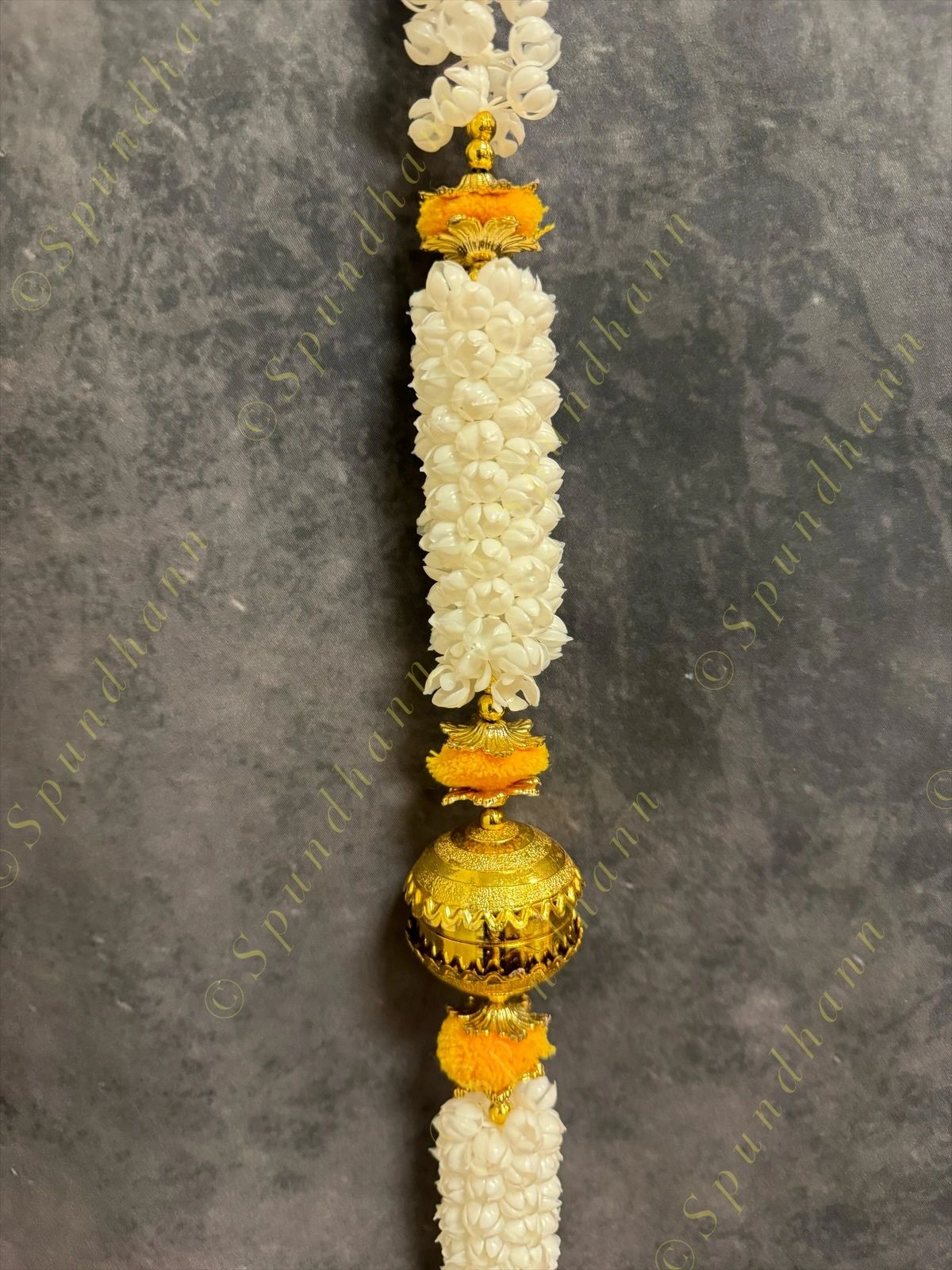 Mogra String With Pom Pom, Golden Ball With Gold Bead Tassel One