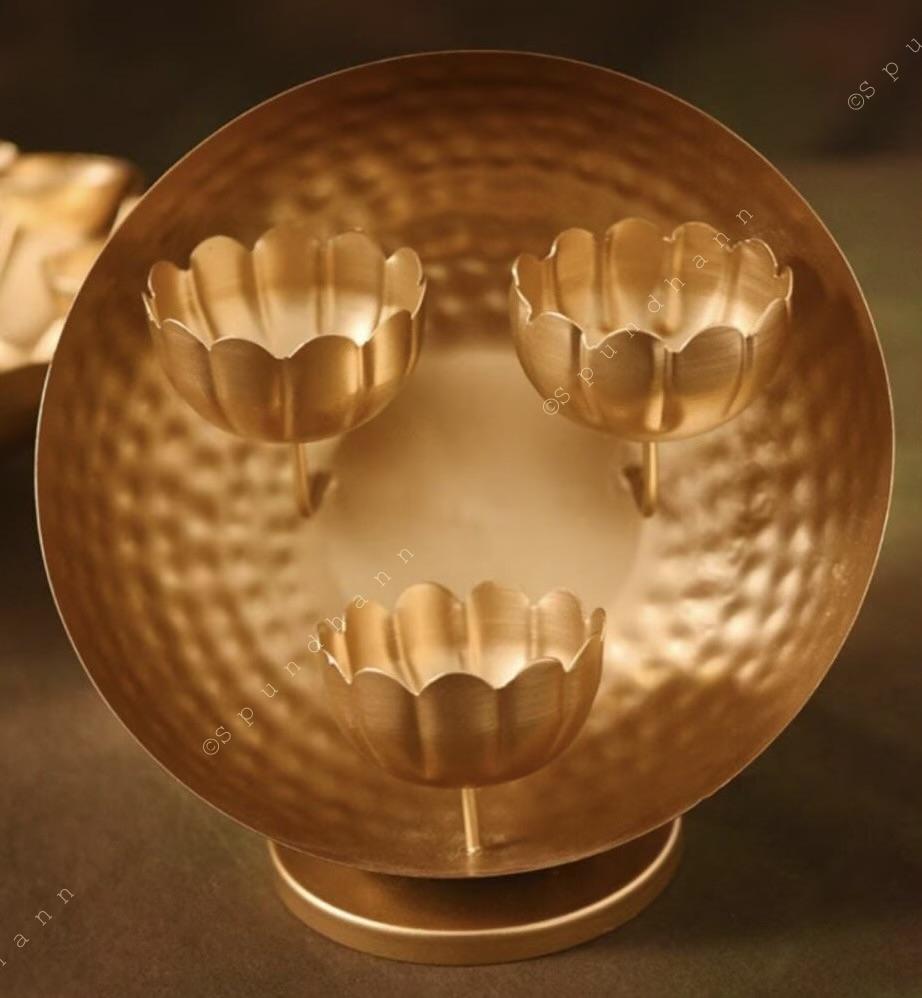 Standing Urli with 3-flower Pattern Tea Lights