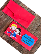 Rakhi Envelope in Red Color with Dancing Siblings