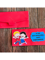 Rakhi Envelope in Red Color with Dancing Siblings