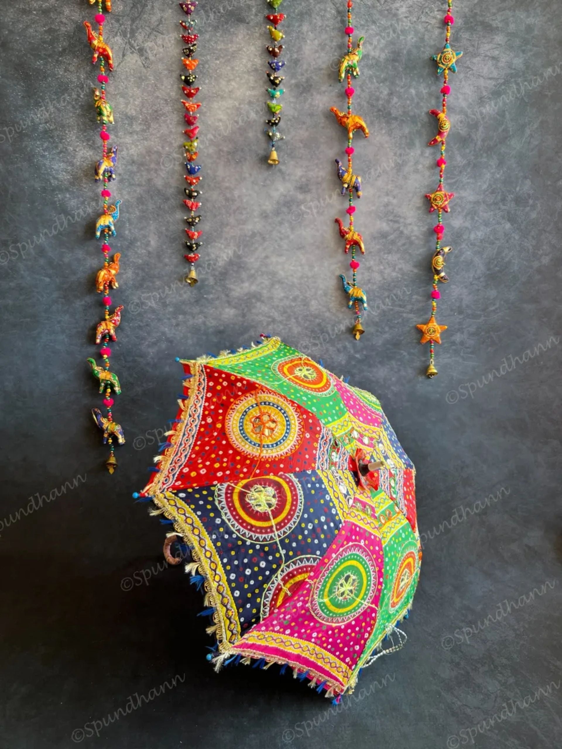 Multicolored Cotton Fabric Embroidered Vintage Umbrellas