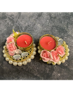 Pink Rose With Pearls Decored Tea Light Holder - One