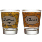 BOTTOMS UP & CHEERS SHOT GLASS SET OF 2