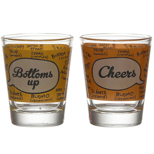BOTTOMS UP & CHEERS SHOT GLASS SET OF 2