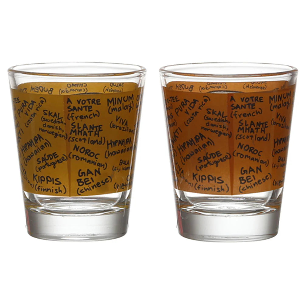 BOTTOMS UP & CHEERS SHOT GLASS SET OF 2