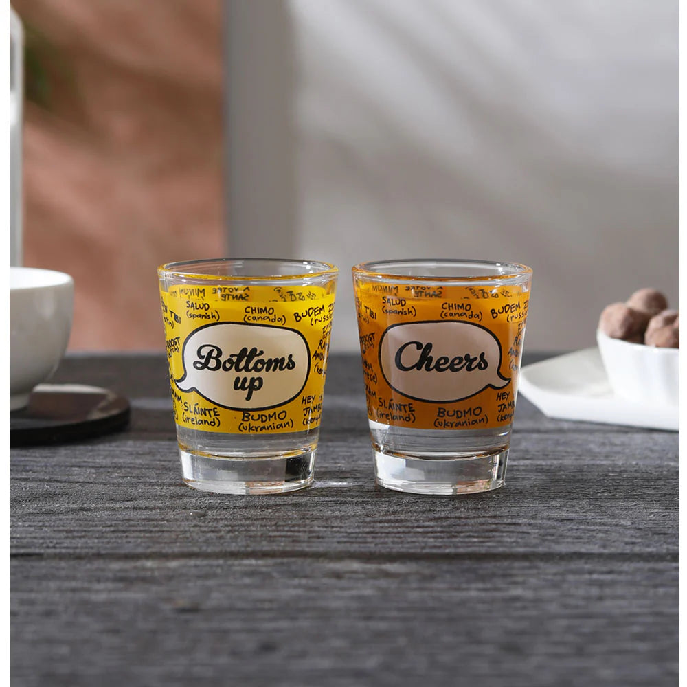 BOTTOMS UP & CHEERS SHOT GLASS SET OF 2