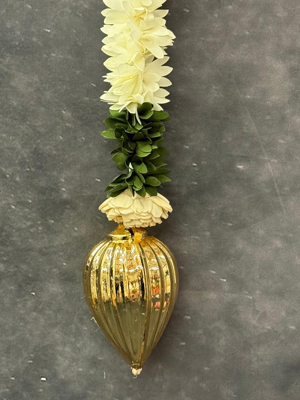 White Chameli String with Gold Drop