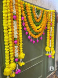 Lemon Marigold Green Leaves Toran with loop