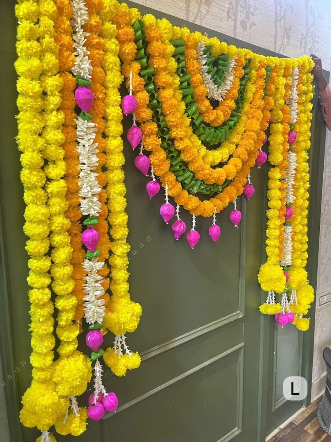 Lemon Marigold Green Leaves Toran with loop