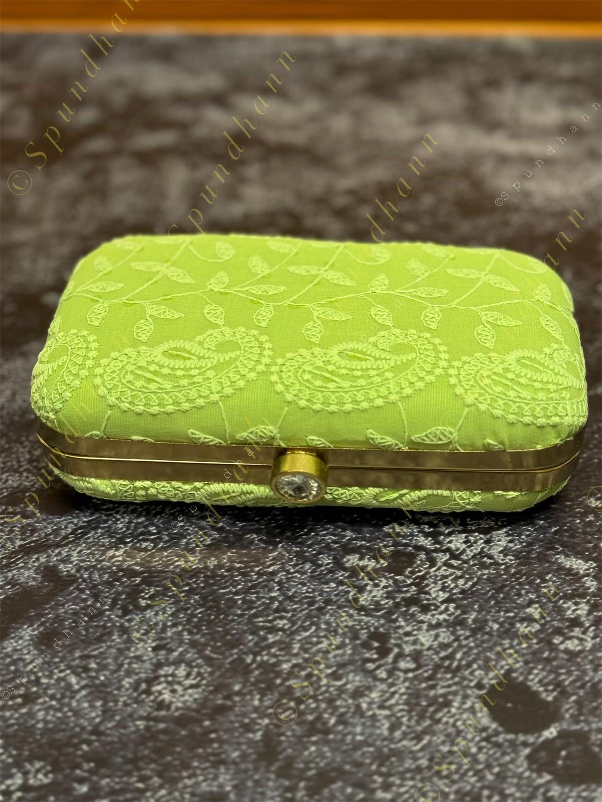 Pastel Color Embroidered Metal Box Purse