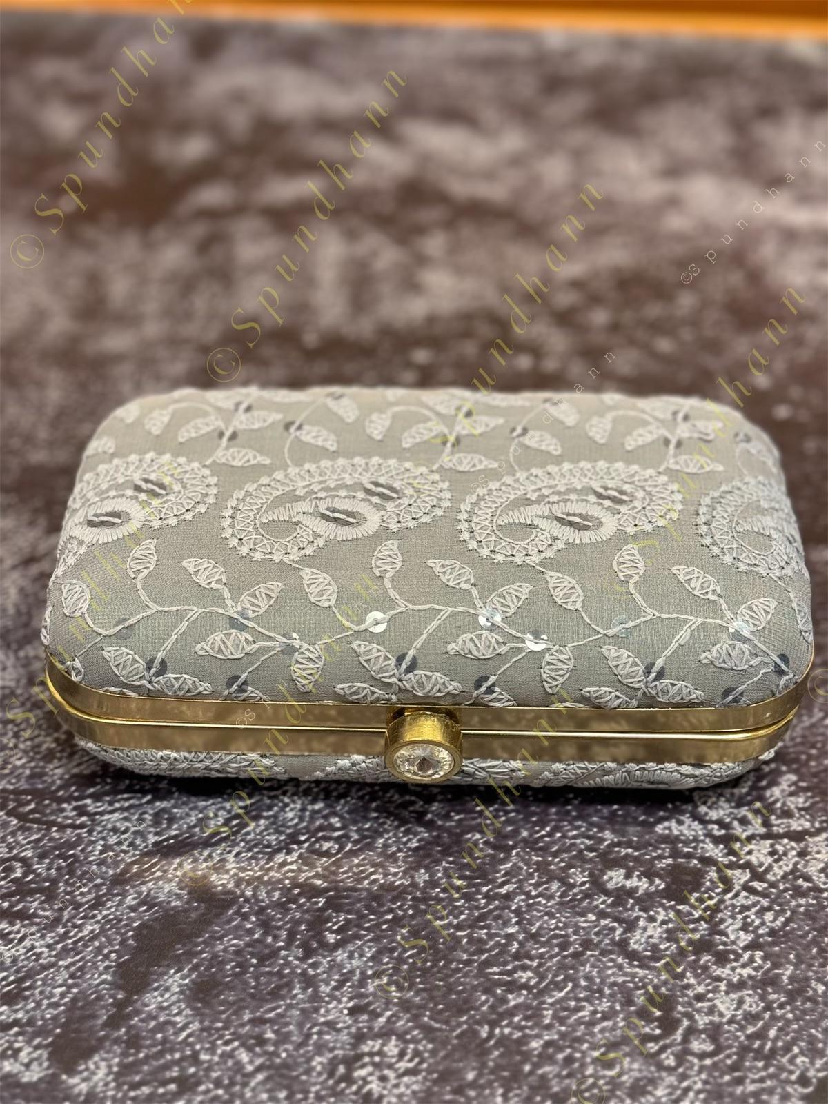 Pastel Color Embroidered Metal Box Purse