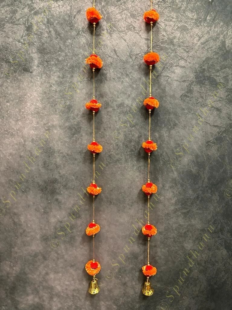 Marigold and Pom Pom Gotapatti String Dangler With Bell - Set of 2