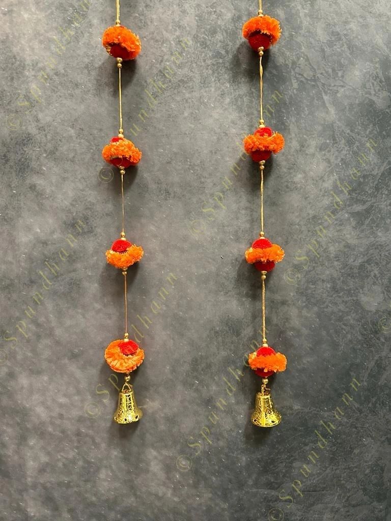 Marigold and Pom Pom Gotapatti String Dangler With Bell - Set of 2