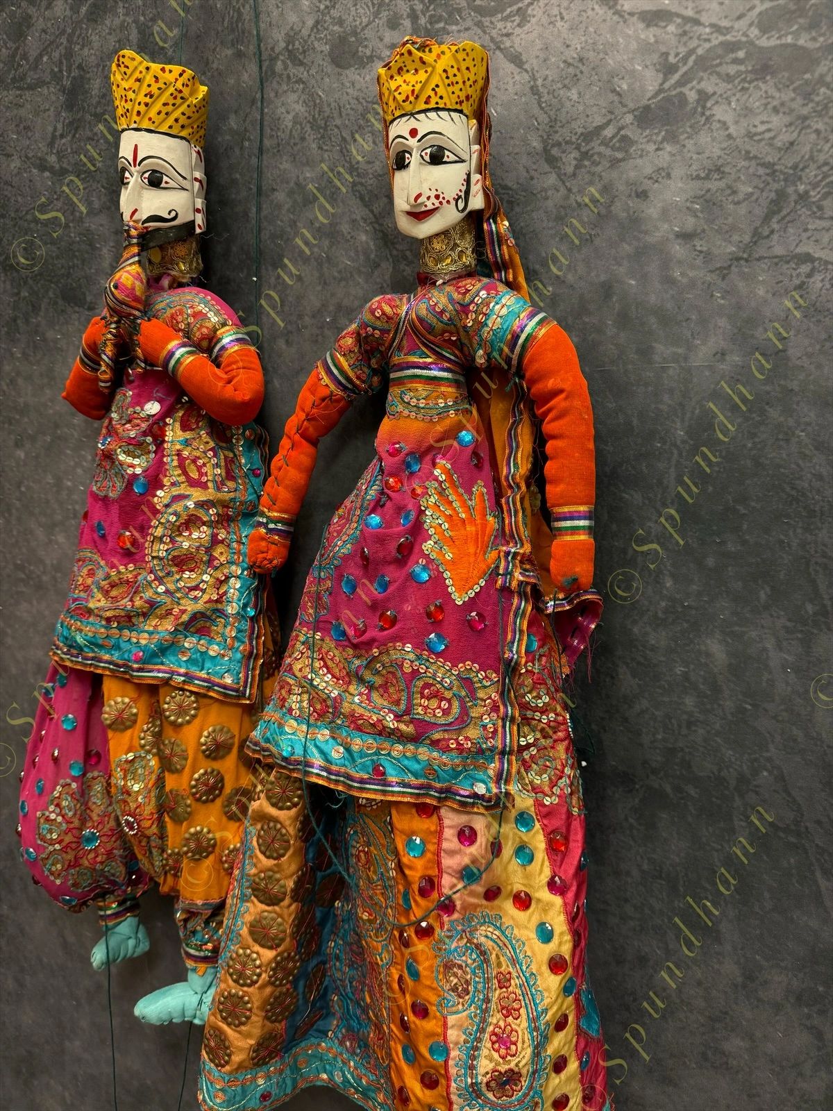 Ethnic Indian Full Length Rajasthani Kathputli Set of 2 (Puppet Dolls)