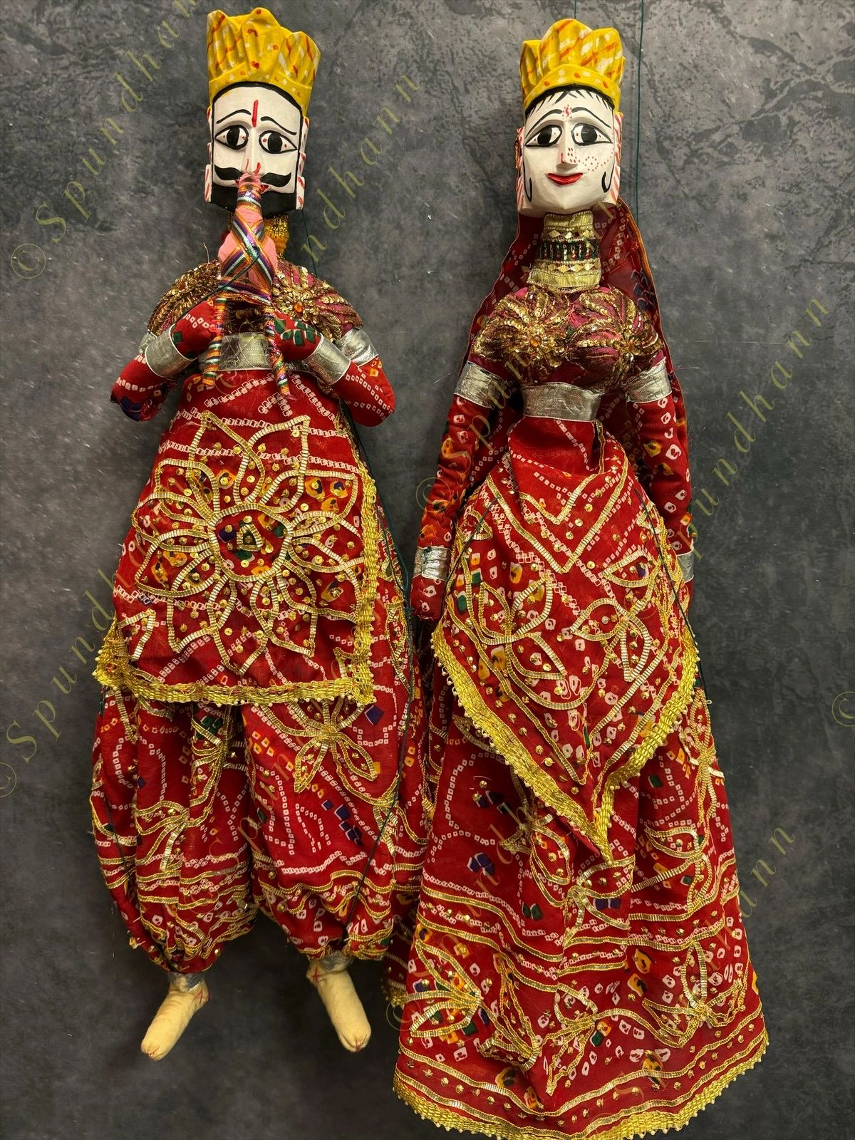 Ethnic Indian Full Length Rajasthani Kathputli Set of 2 (Puppet Dolls)