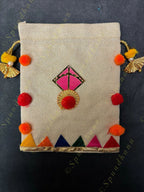 Jute Potli with pom pom and Kite with lining