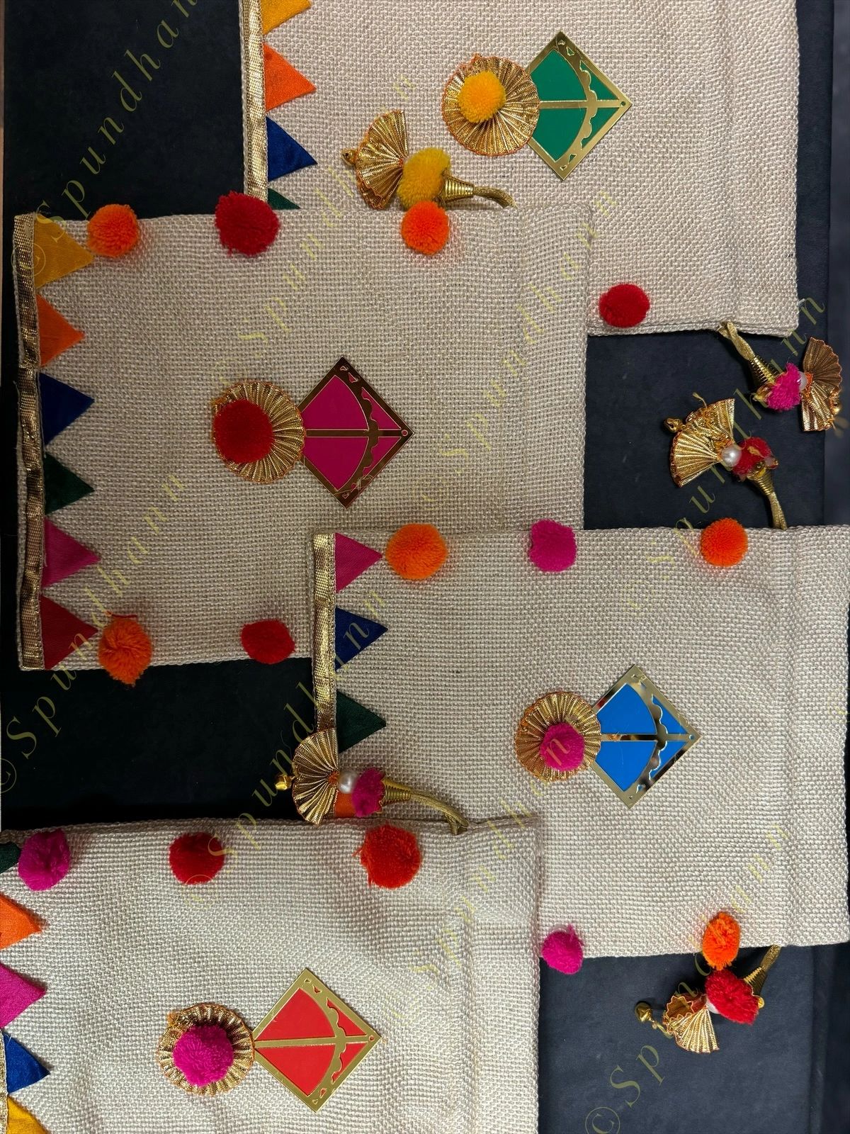 Jute Potli with pom pom and Kite with lining