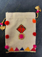 Jute Potli with pom pom and Kite with lining