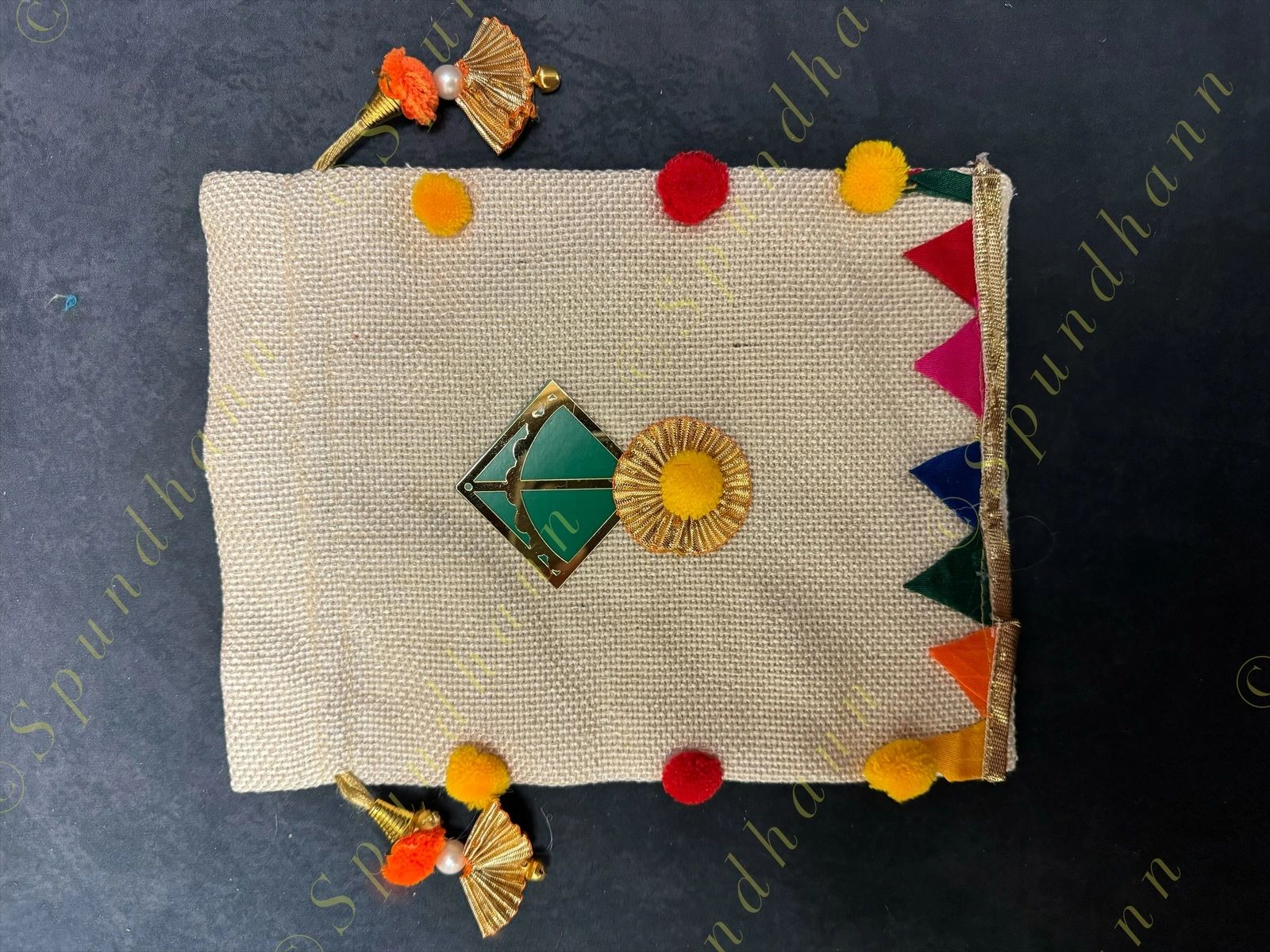 Jute Potli with pom pom and Kite with lining