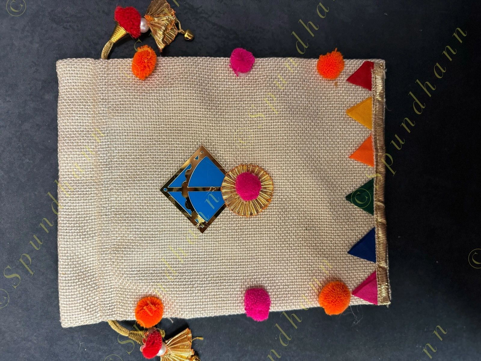 Jute Potli with pom pom and Kite with lining