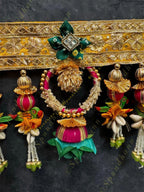 Gotapatti Border with Hanging Parrot and Rota Rings Green Rose Toran