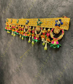 Gotapatti Border with Hanging Parrot and Rota Rings Green Rose Toran