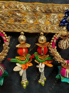 Gotapatti Border with Hanging Parrot and Rota Rings Green Rose Toran