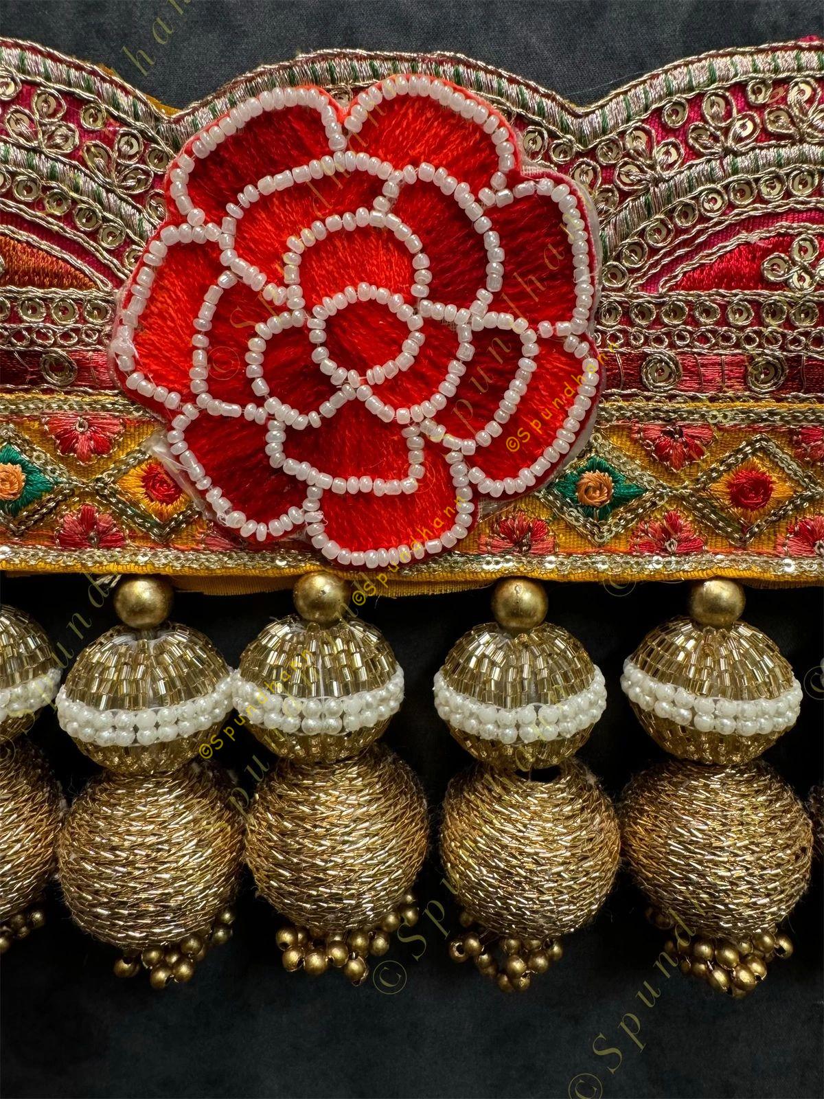 Embroidered Handcrafted Toran with Hanging Pearls & Gota Balls