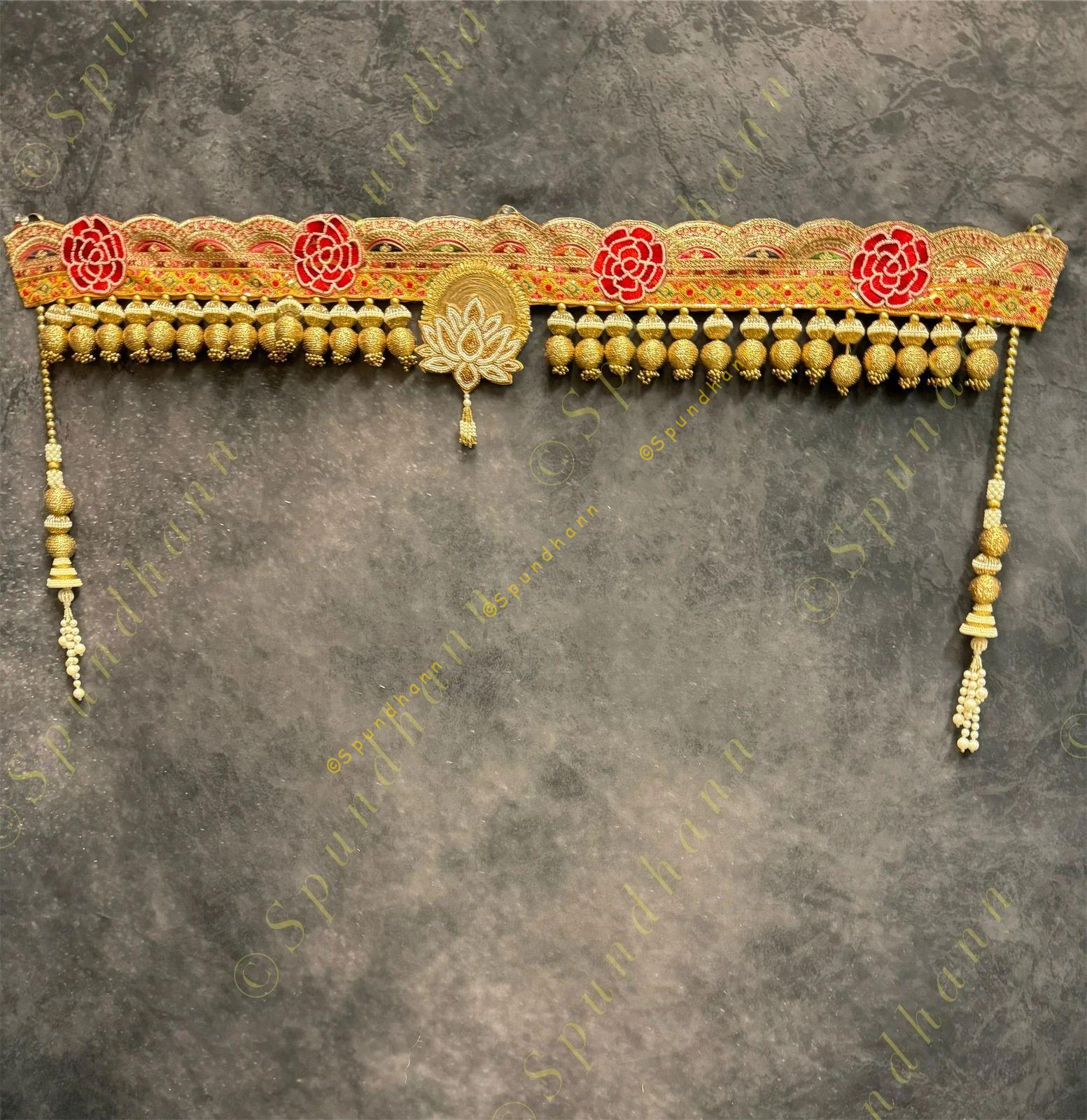 Embroidered Handcrafted Toran with Hanging Pearls & Gota Balls