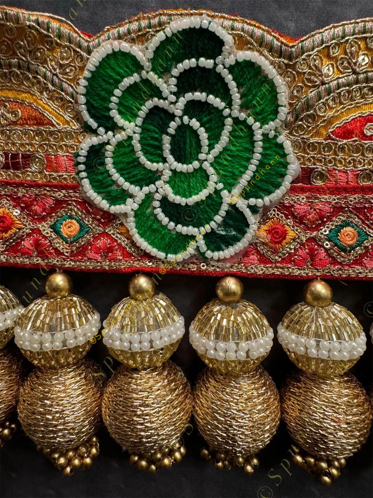 Embroidered Handcrafted Toran with Hanging Pearls & Gota Balls