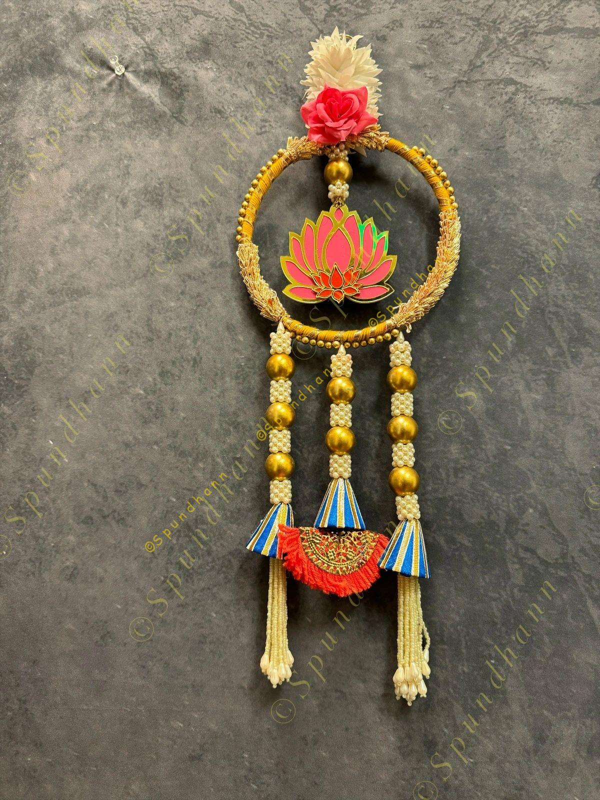 Lotus with Gotapatti Ring With Pearl and gold ball tassels