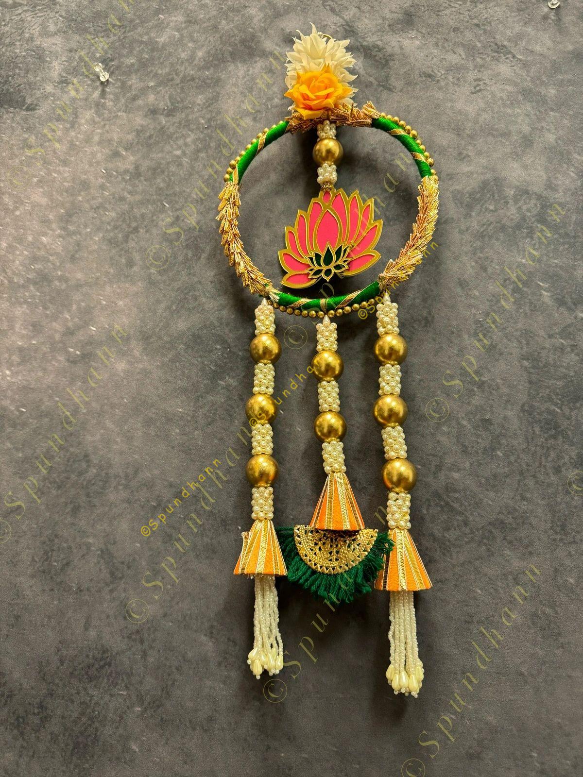 Lotus with Gotapatti Ring With Pearl and gold ball tassels
