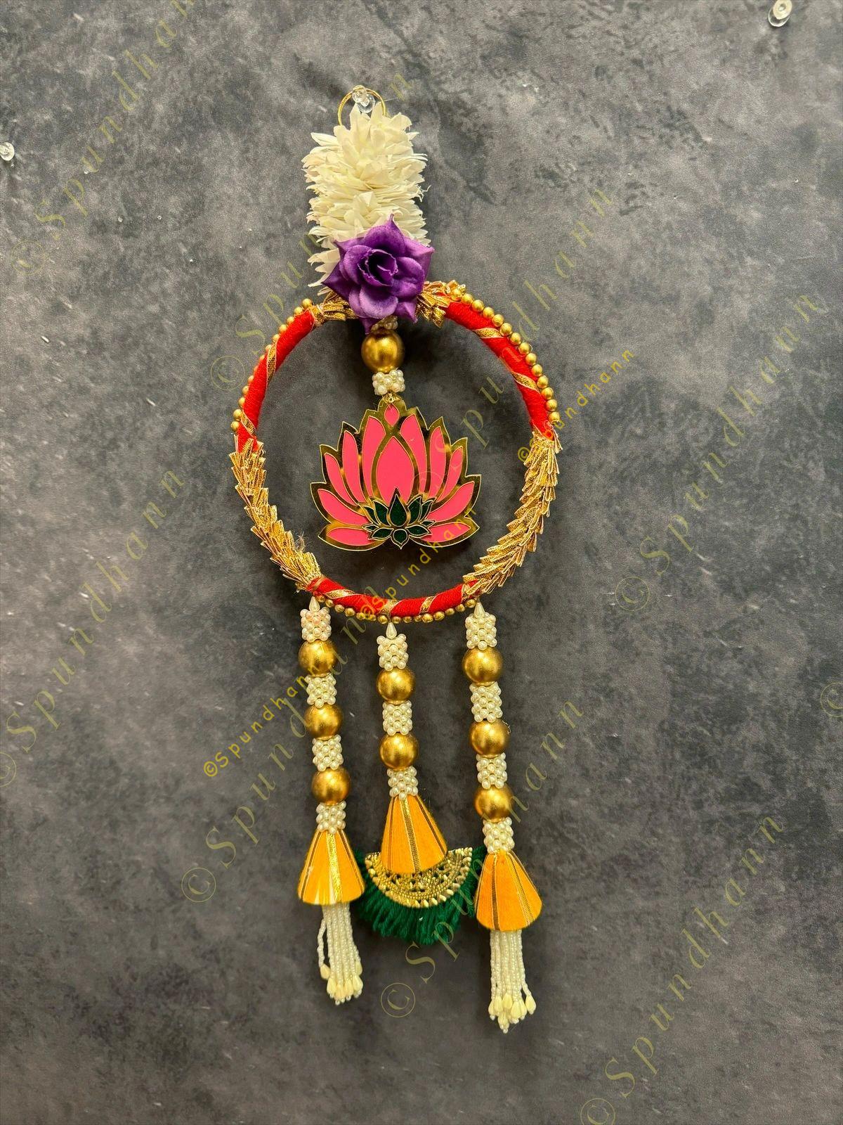 Lotus with Gotapatti Ring With Pearl and gold ball tassels